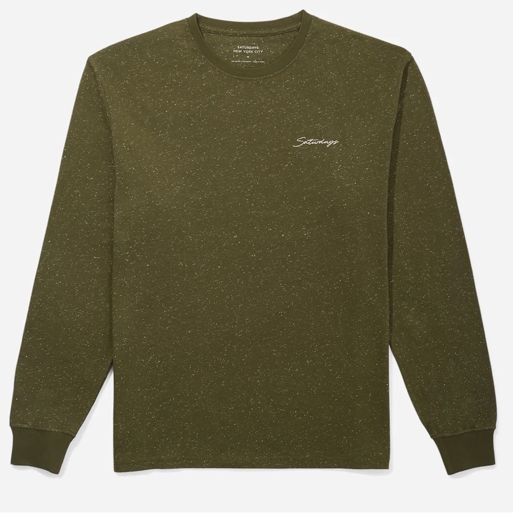 NWT Saturdays NYC Speckled Script Logo Long Sleeve Tee
